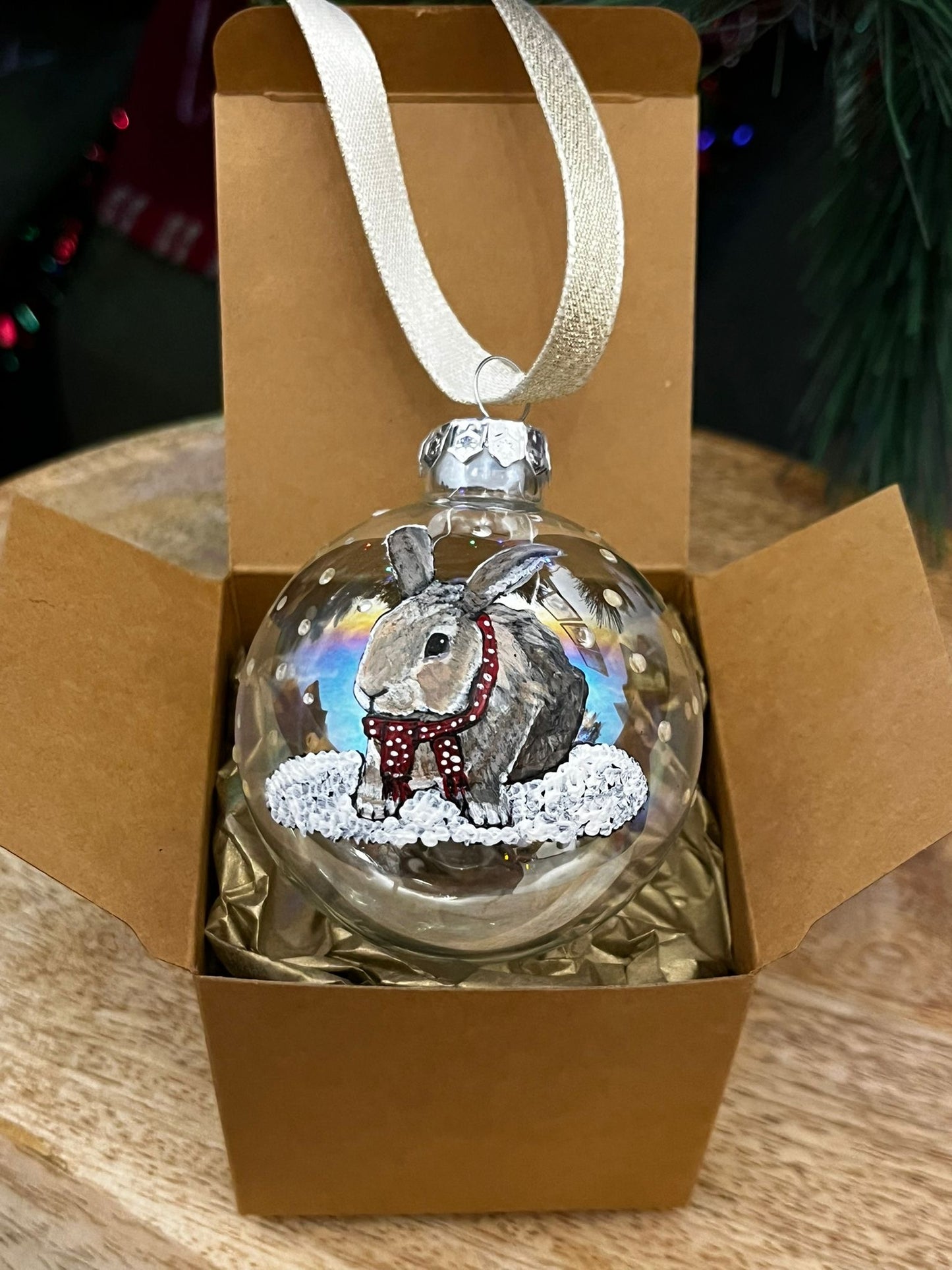 Custom hand painted 6cm iridescent glass baubles