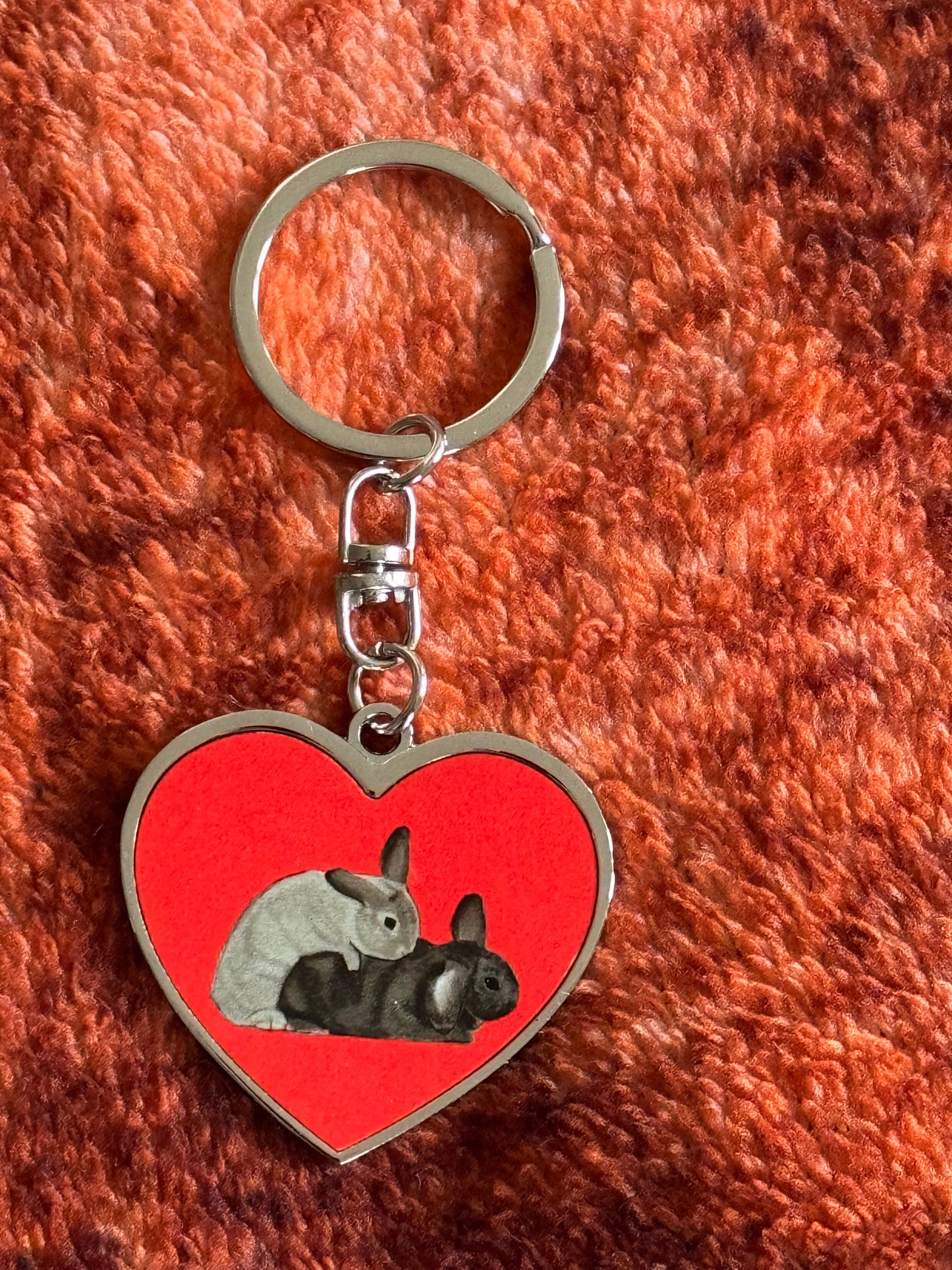 Metal Heart Keychain - Humping Bunnies