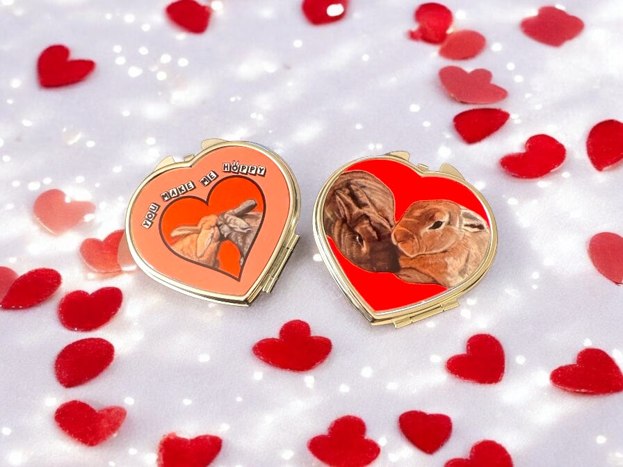Love Bunnies Heart Shaped Compact Mirror