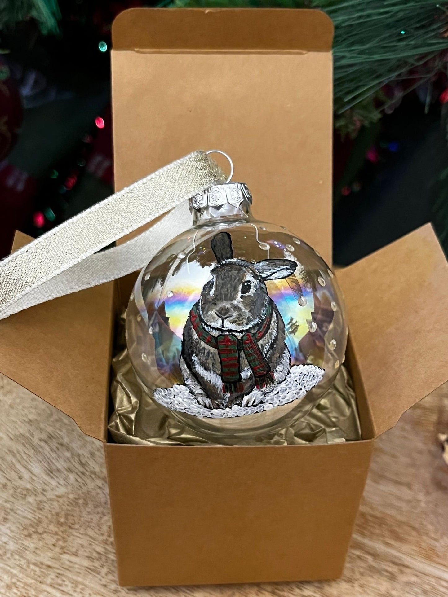 Custom hand painted 6cm iridescent glass baubles