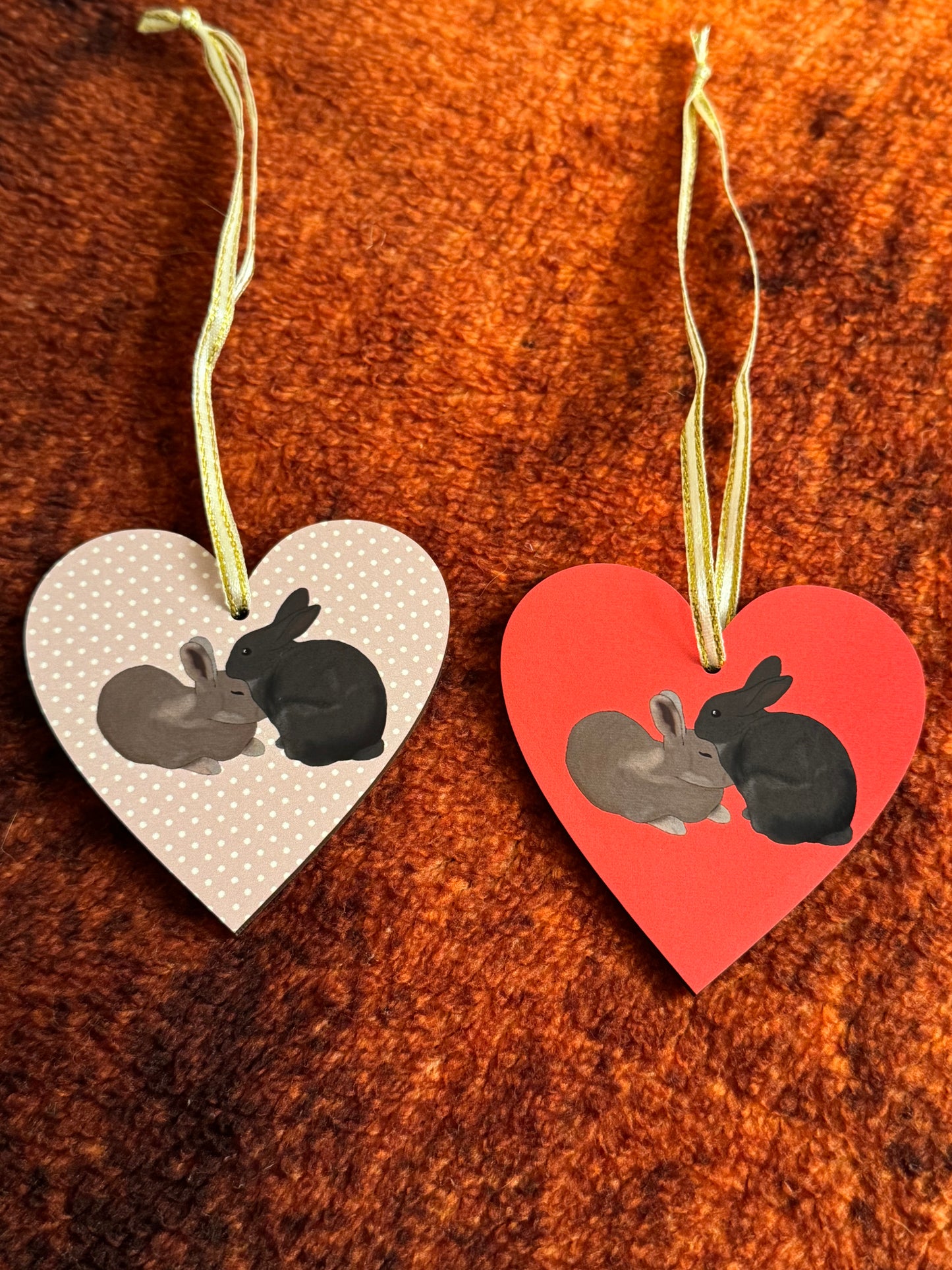 Hanging Wooden Heart - JJ and Hettie Snuggle Bunnies