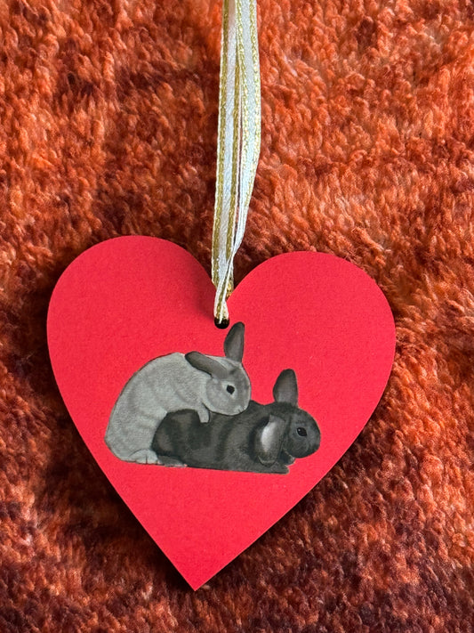 Hanging Wooden Heart - Humping Bunnies