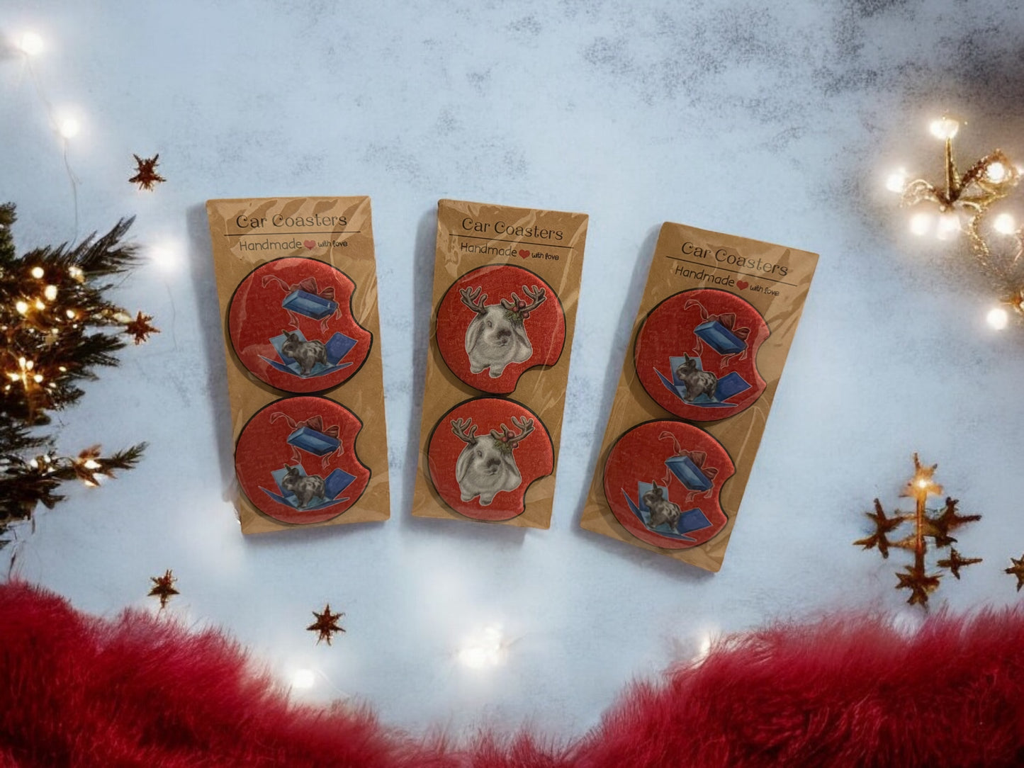 Shrewsbury Rabbit Rescue Xmas Car Coasters