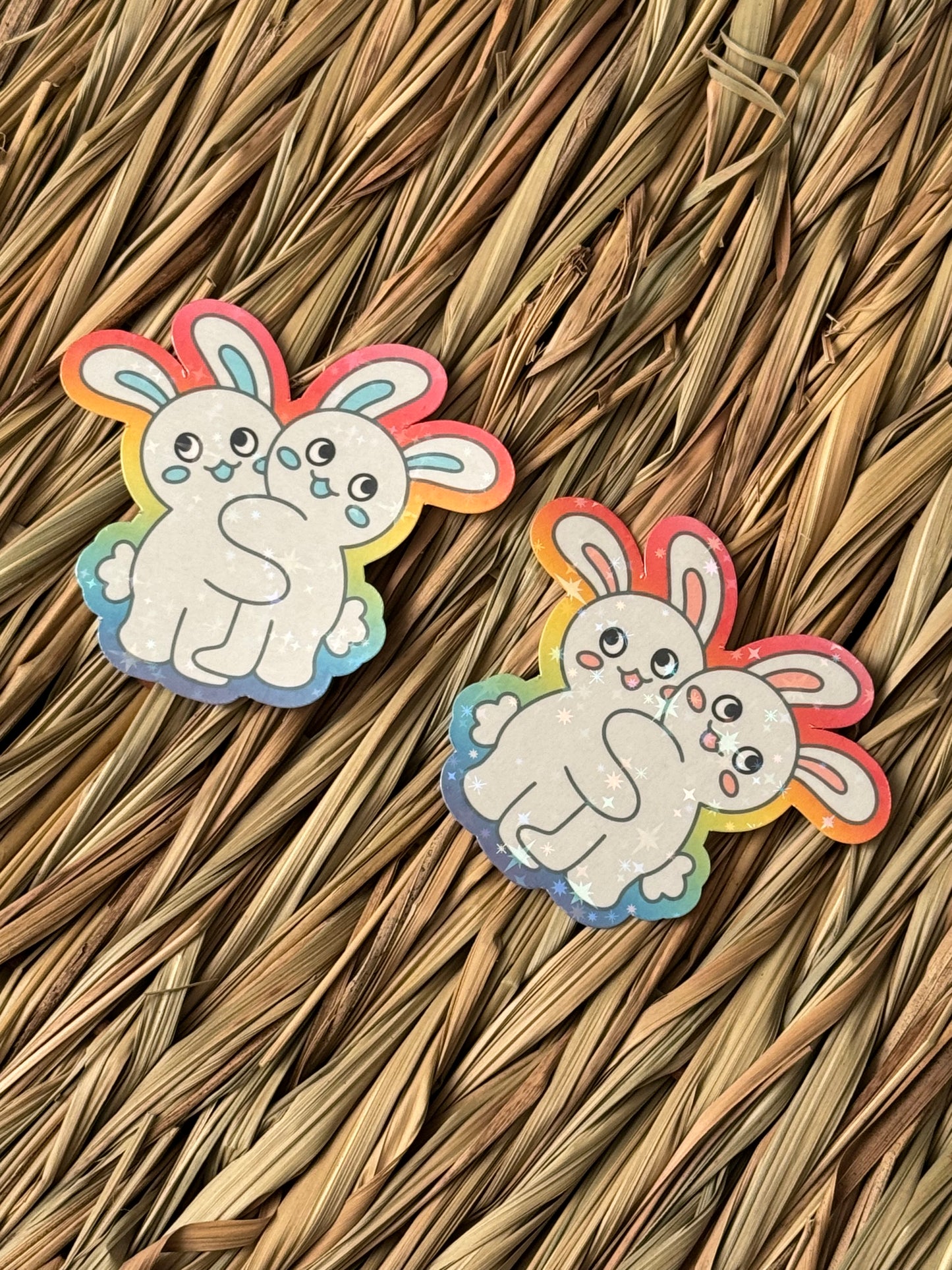 LGBTQIA+ Cute Holographic Bunny Couple Sticker