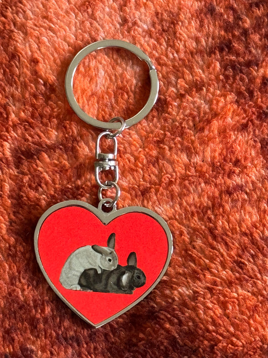 Metal Heart Keychain - Humping Bunnies