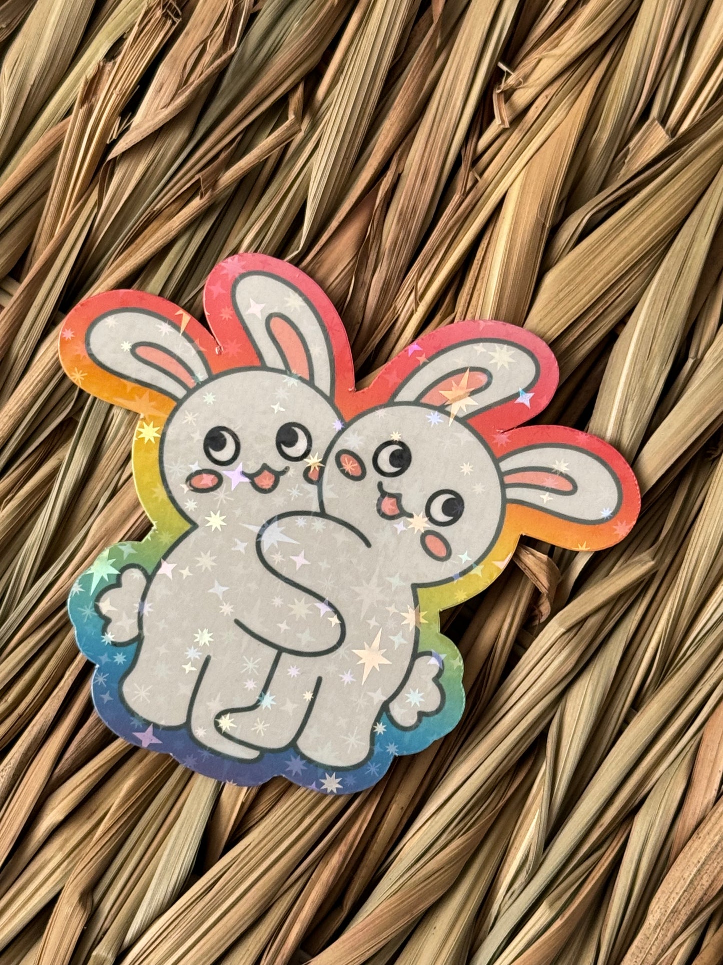 LGBTQIA+ Cute Holographic Bunny Couple Sticker