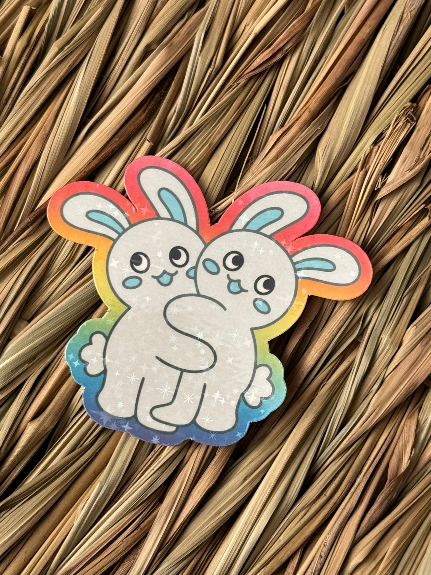 LGBTQIA+ Cute Holographic Bunny Couple Sticker