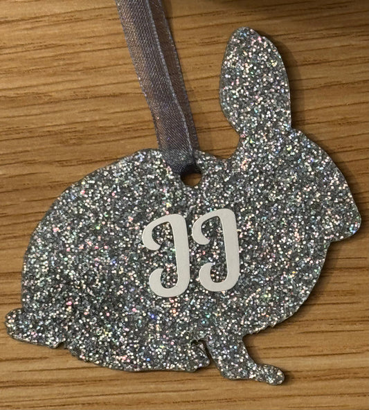 Personalised Hanging Resin Sparkly Rabbit Decoration
