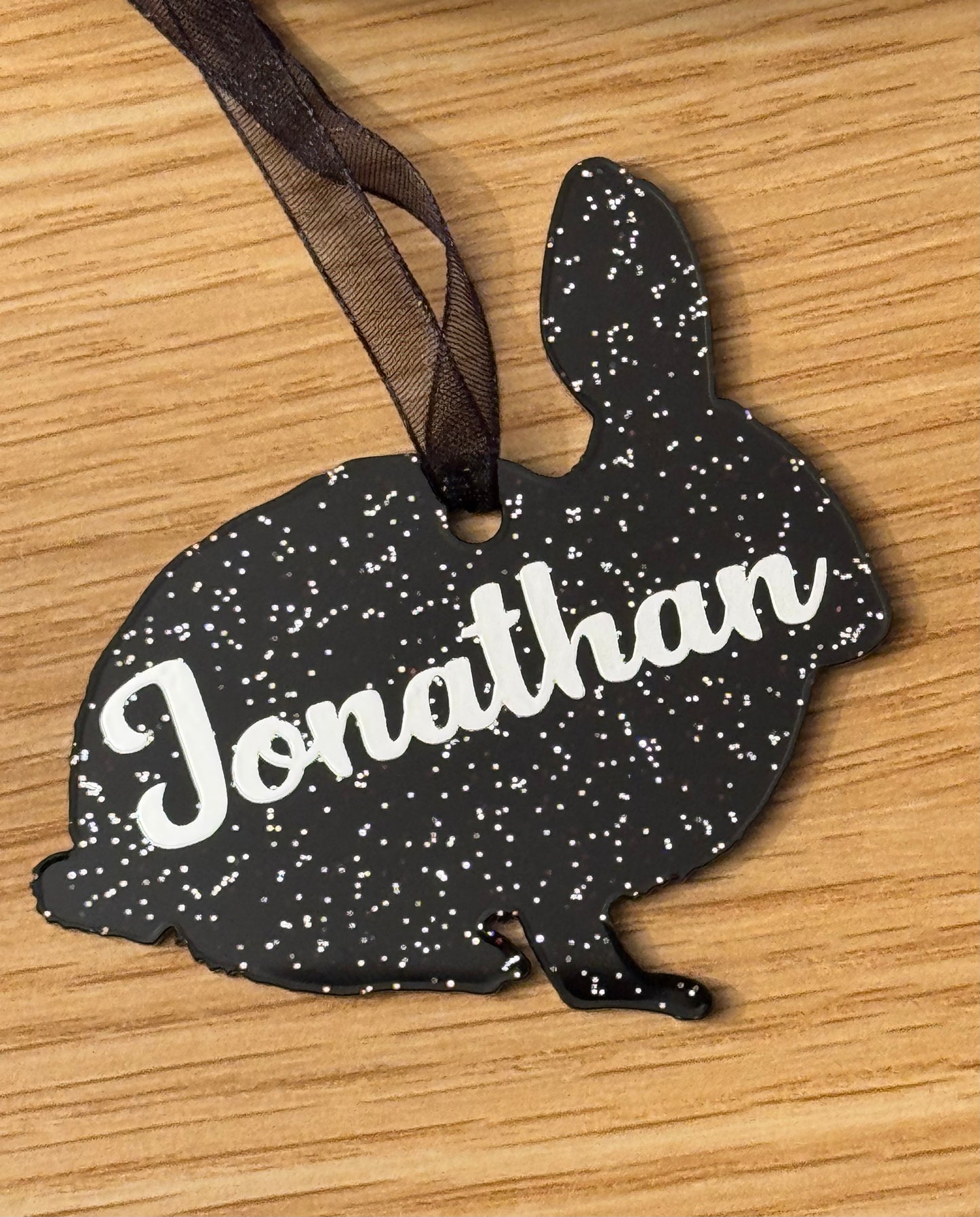 Personalised Hanging Resin Sparkly Rabbit Decoration