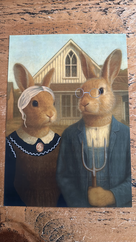 Art Buns - American Gothic Bunnies A4 Art Print
